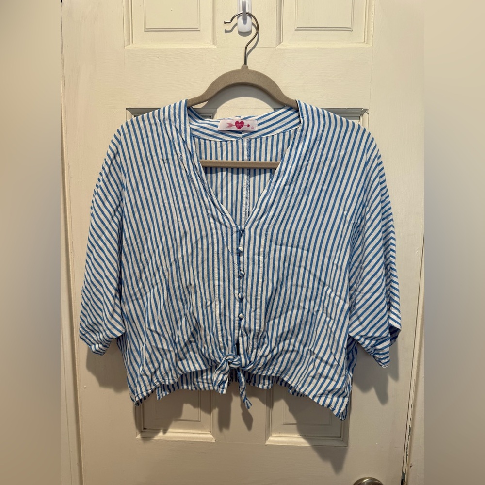 Blue and white striped top